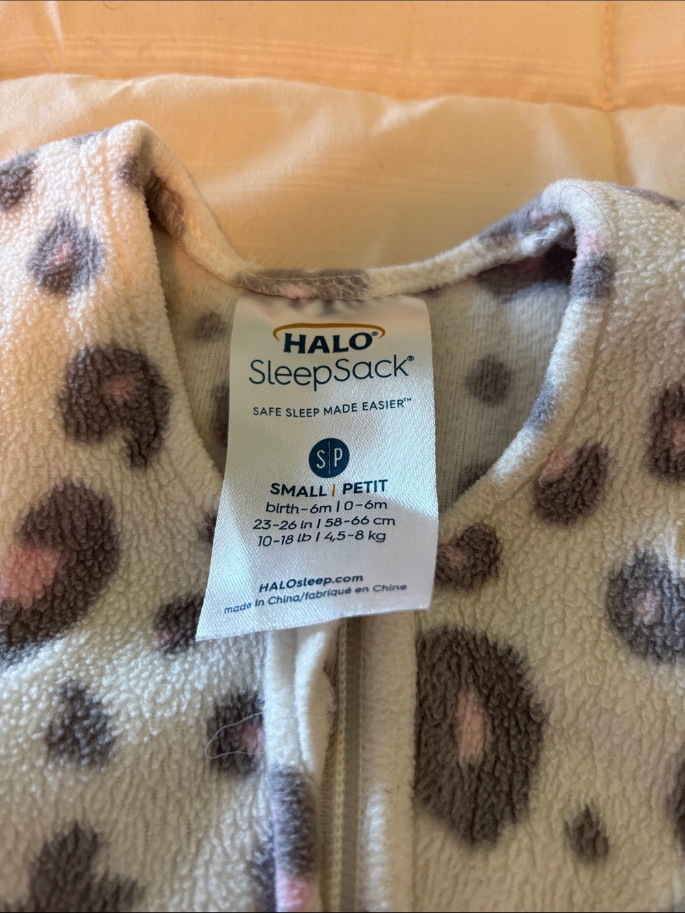 Halo Cream and Pink Leopard Fleece sleep sack - Picture 2 of 3